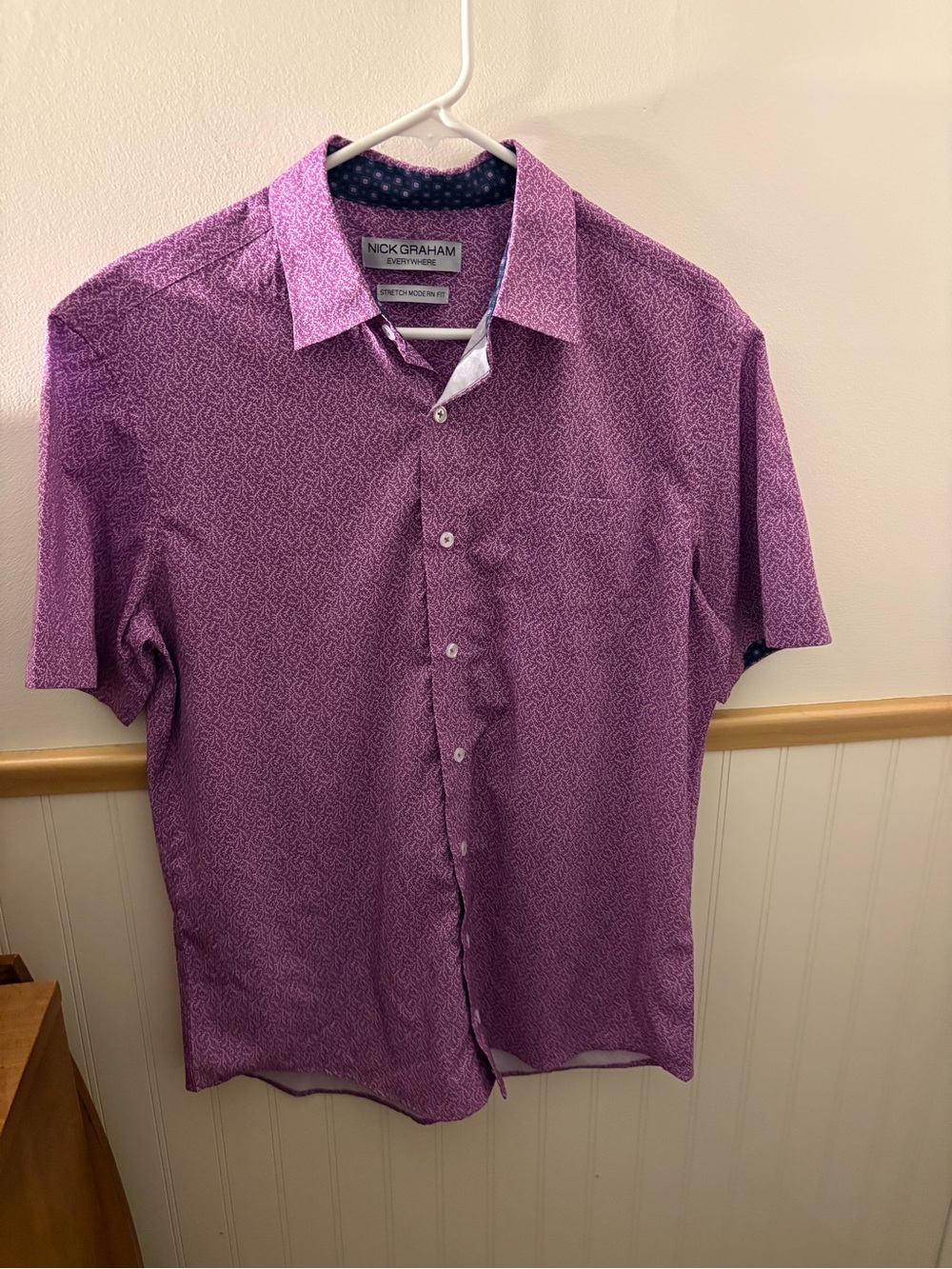 Nick Graham Everywhere Mens Medium Purple Print Stretch Short Sleeve Shirt